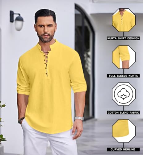 Image of Macsivo Men's Stylish Mandarin Collar Kurta | Casual Ethnic Fusion Shirt for Daily, Party & Travel | Full Sleeves | Cotton Blend Comfort Fit Short Kurta
