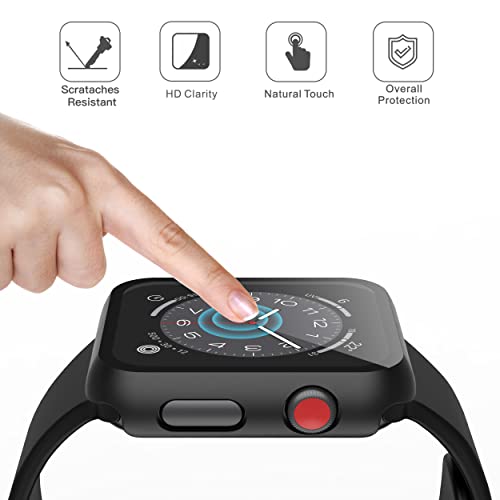 Image of Misxi 2 Pack Hard PC Case with Tempered Glass Screen Protector Compatible with Apple Watch Series 3 and 2, 42mm, Ultra-Thin Scratch Resistant Overall Protective Cover for iWatch S3 /S2, Black