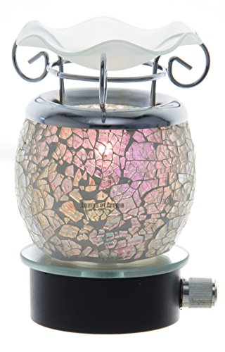 Variation Color Cracked Crystal Design Decorative Glass Electric Plug-in Fragrance Lamp Aromatherapy Oil Warmer/Burner Night Light in Gift Box # Mt-044 (White Glow)