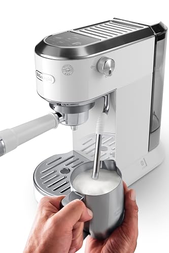 Image of De'Longhi Dedica Duo Cold Brew Espresso Machine with Milk Frother, 15 Bar Pressure, Original Italian Barista Style Coffee Maker, Make Espresso, Latte, Cappuccino & Ice Coffee, White, EC890WH