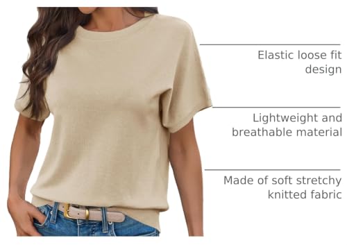 Image of Saodimallsu Women's Short Sleeve Crew Neck Knit Pullover Sweater | Casual Basic, Crew Neck, Loose Knit Pullover, Summer Lightweight