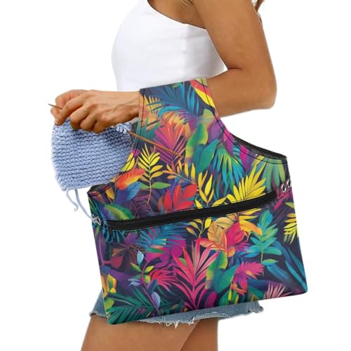 Image of ZUXONGSY Tropical Leaf Yarn Storage Bag for Crocheting Dragonfly Knitting Project Handbag Crochet Organizers and Storage Knitting Accessories