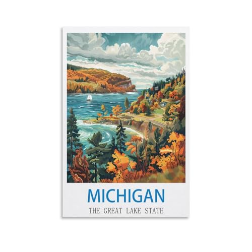 Impression sur toile poster de voyage vintage Michigan décoration murale
