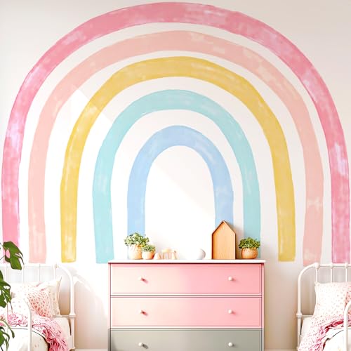 Kingarch Large Watercolor Rainbow Wall Decals Colorful Peel and Stick Fabric Nursery Wall Decor Removable Home Room Wall Decor Murals Stickers for Kids Girls Toddler Bedroom Living Room Playroom