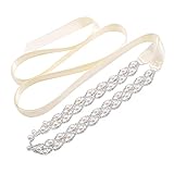 WEZTEZ Women's Crystal Wedding Sash Shining Pearls Bridal Belt Handmade Rhinestone Sash for Bride Bridesmaid Gowns (ivory ribbon)
