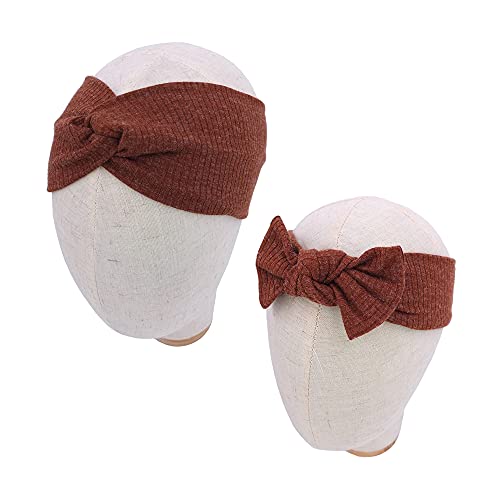 Sugarmelon Mommy and Me Headband Set Mother Baby Matching Turban Headband for Toddler Baby Girls Women Scrunchies Hair Bow Hairbands (Mustard and Golden Brown)3