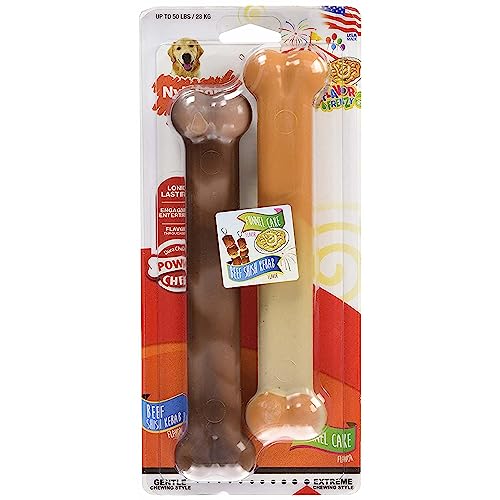 Nylabone Power Chew Flavor Frenzy Durable Dog Chew Toys Twin Pack Funnel Cake & Shish Kabob Large/Giant (2 Count) #TOP1