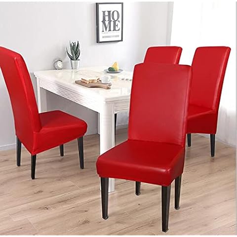 SOPARLLY Pu Leather Chair Cover Chair Protector Slipcovers Waterproof and Oilproof Stretch Oblique Pendulum Chair Cover Slipcover for Dining Room Banquet Wedding Restaruant Christmas (Red, Set of 6) Cover
