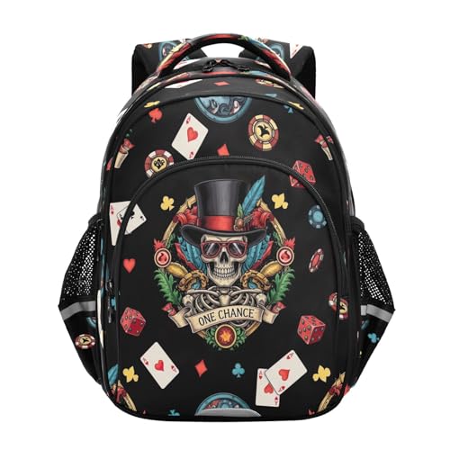 15 Inch Backpack for Kids, Kids Backpack Girls Elementary School, Vintage Skeleton Feathers Black