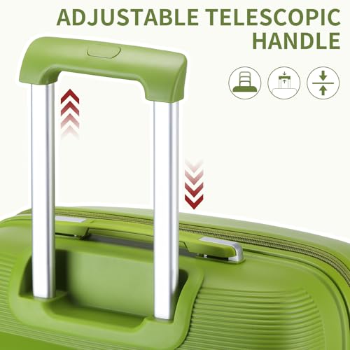 Image of Kono Luggage Set Hard Shell Travel Trolley with 4 Spinner Wheels TSA Combination Lock Lightweight Polypropylene Suitcase, Green, 20 inch /24 inch /28 inch, Luggage Set
