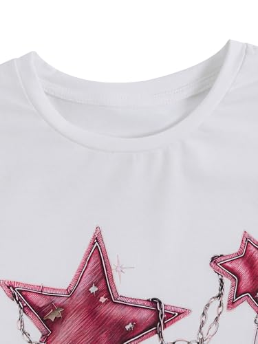 Image of RoseSeek Girl's Geometric Star Graphic Tee Tops Casual Summer Short Sleeve Crew Neck T Shirt