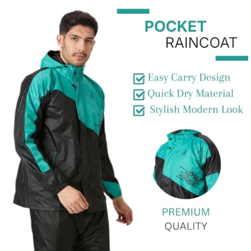 Image of Aashi Polyester Rain Coat for Men with Hood, Waterproof Rainwear Suit for Bike Riders with Polyester Jacket and Pants with Pockets