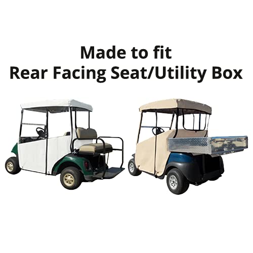 Golf Cart Cover – 3-Sided “Over-The-Top” Cart Cover for EZGO RXV – Drivable Golf Cart Cover Enclosure – Marine Grade Vinyl - Cart Cover – Rear Facing Seat/Utility Box - Tan