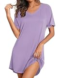 Ekouaer Nightgowns for Women Bamboo Viscose Sleep Shirts Short Sleeve Night Shirts Casual Sleep Dress Soft Sleepwear Light Purple