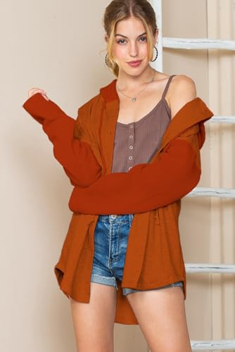 Image of SHEWIN Women Oversized Hooded Sweatshirt Loose Fit Casual Button Hoodies with Pocket 2026