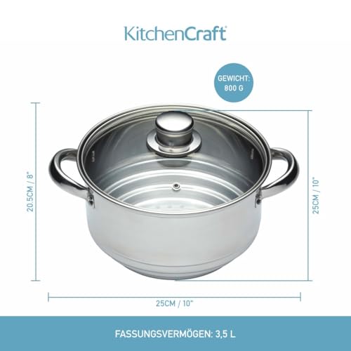 KitchenCraft Universaleinsatz Dampfgarer mit Deckel, Universal Dämpfer mit Glasdeckel, Passt auf fast jede Pfanne und Kochtopf… – Ansicht 2