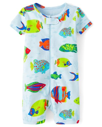 Image of The Children's Place baby-boys And Newborn 100% Cotton Short Sleeve Zip Front One Piece Footless Pajamas