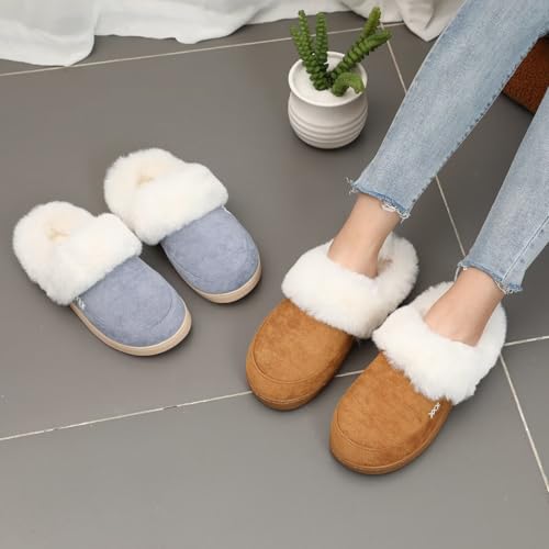 ninecifun women39s and men39s memory foam house slippers faux fur lined indoor fuzzy slippers with no-slip sole slip on suede home shoes warm winter gift for women amp men