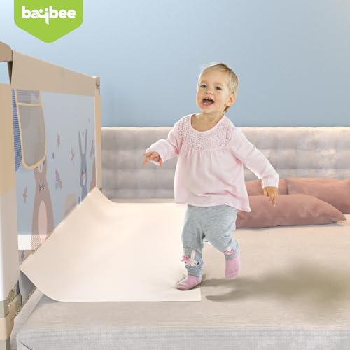 Image of BAYBEE Baby Bed Rail Guard (150x80cm), Bedrail for Baby Safety with 28 Height Adjustable, Portable Bed Side Protector for Babies Falling | Foldable Single Side Bed Railing, 2 Side, (White /Beige)
