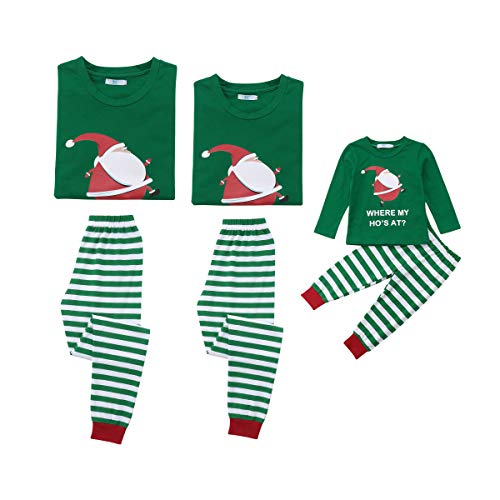 Family Matching Christmas Pajamas Set Santa Claus Top and Striped Pants Sleepwear Outfit (XL, Mom)