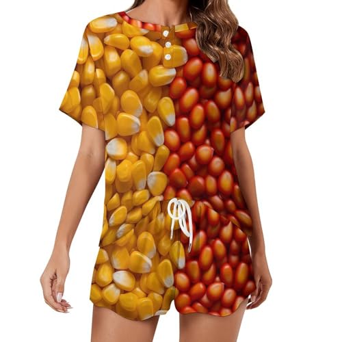 Corn Grain Women's Two Piece Pajamas Set Short Sleeve Top and Shorts Sleepwear