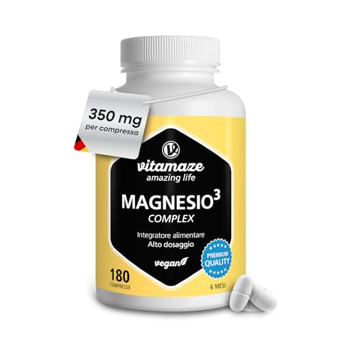 Vitamaze® Magnesio Completo 350 mg, 180 Compresse per 6 Mesi con Magnesio Citrato + Carbonato di Mg + Ossido di Mg. Stanchezza e Fatica. Eccellente Biodisponibilità, Qualitá Tedesca