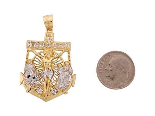10K Two Tone Gold White Cz Jesus And Saints Crucifix Anchor Religious Pendant #TOP1