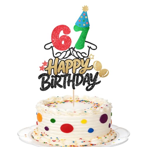 Colorato 6 7 Happy Birthday Cake Topper Glitter Happy Birthday Cake Decor for Party Supllies Red 6 Green 7 Decorations