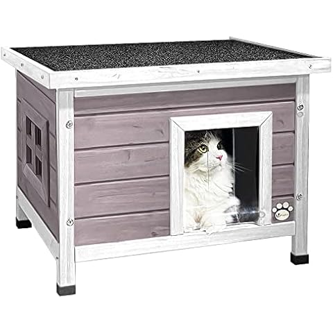 VOUNOT Wooden Cat House with Openable Roof Cover