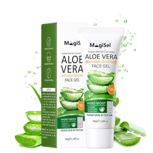 Gel de Aloe Vera – 98%, Aloe Vera Gel, Crema Hidratante, 40g, Para Quemaduras Solares, Acné, Rojeces y Piel Seca, Calma, Antioxidante, Para Cara, Cuerpo y Cabello, Refuerza La Barrera Cutánea