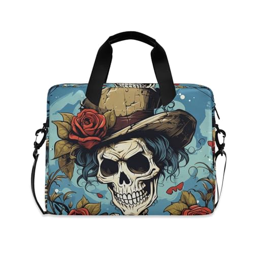 Maletín para portátil con diseño Skull Rose Flowers, 13-15.6 pulg