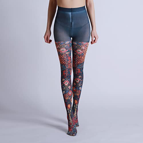 Image of Sahabowi Women Tights, Sheer High Waist Pantyhose, Vintage Control Top Stockings, Siwa opaque print1