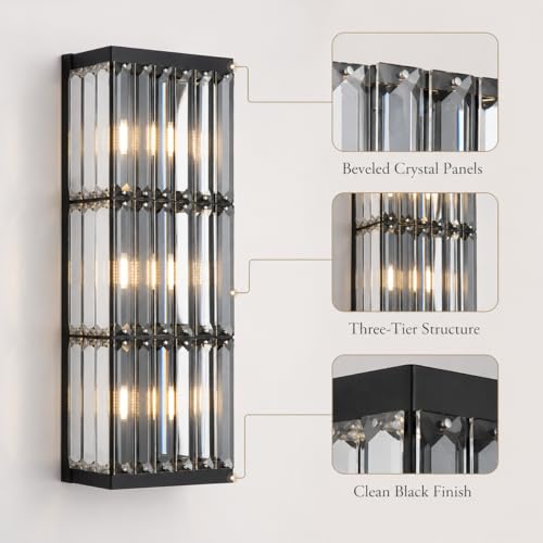 Image of Rustic Black Wall Sconce with Glass Vintage Antique Wall Light Fixture Retro Farmhouse Mid Centry Wall Sconce for Bedroom, Living Room, Mirror, Fireplace