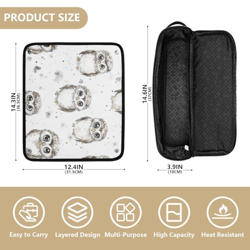 Funda de viaje 2 en 1 para rizador y plancha de pelo, con estera resistente al calor y cremallera, anti-polvo, blanca con diseño de búho miniatura 4