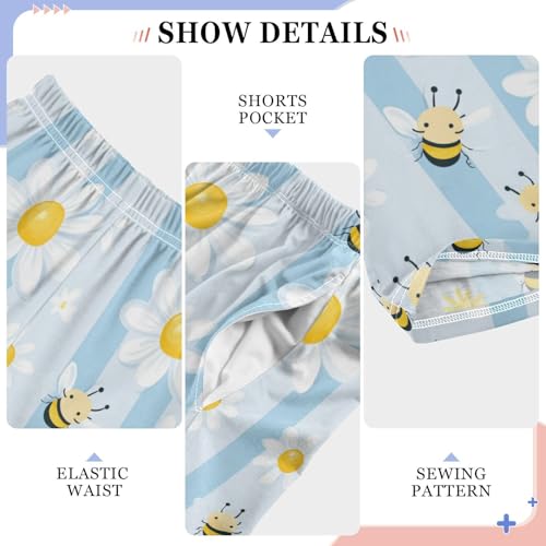 Pajama Bottoms, Pajamas Pant Bees Daisy Flower Lounge Wear Casual Blue Stripe Sleep Long Pants Soft Pjs Sleepwear4