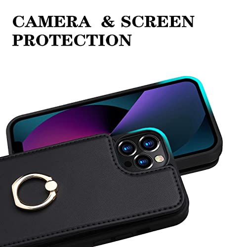 【J.DL直営店】iPhone 14Pro ケース 財布型 iPhone14 pro 背面ケース おしゃれ カード収納 背面収納 アイフォン14 プロ 背面カード 360°回転リング スタンド機能 手触りが良い 女性用 人気 上質 ブラック