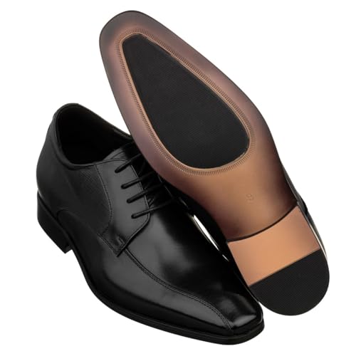 Image of TOTO Men's Invisible Height Increasing Elevator Shoes - Black Leather Lace-up Formal Dress Oxfords- 2.2 Inches Taller - Y6363 - Size 10.5 D(M) US
