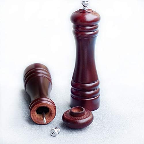 DGYLL 8 inch Beech wooden Salt and Pepper Grinder Set Mill Set 2pcs set Adjustable Ceramic & Hardened Carbon Steel Core Grinder (8 inch S/P MILL 2PCS-SET, Brown)