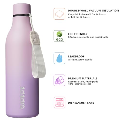 Image of BJPKPK Insulated Water Bottles, 25 oz Stainless Steel Metal Water Bottle with Strap, BPA Free Leak Proof Jugs, Mugs, Flasks, Reusable Thermal Flasks for Sports & Travel, Dreamy Purple