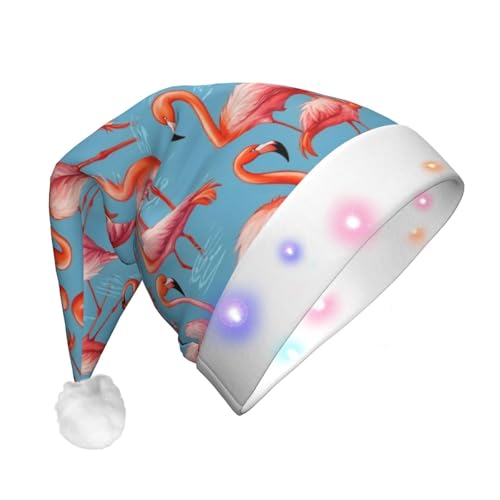 Bkdogkt Gorro de Navidad con estampado de flamencos para hombre y mujer, con luces, para Halloween, Navidad, suministros para fiestas