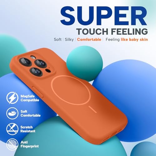 Image of Miracase Magnetic for iPhone 15 Pro Case, [Soft Anti-Scratch Microfiber Lining], Compatible with MagSafe, Liquid Silicone Shockproof Drop Protection Phone Case for 15 Pro, Orange