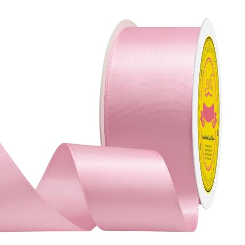 Image of Double Face Pearl Pink Satin Ribbon 1-1 /2 inch X 25 Yards Polyester Pearl Pink Ribbon for Gift Wrapping Very Suitable for Weddings Party Hair Bow Invitation Decorations and More