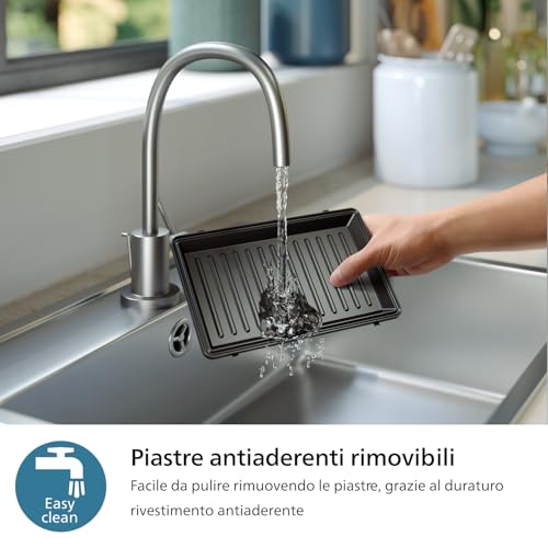 Philips Serie 5000 Macchina per Panini - Set di 3 Piastre per Panini, Sandwich e Cialde. Piastre Antiaderenti. Taglia e Sigilla. Potenza di 750W. Nero (HD2350/80) - Immagine 4