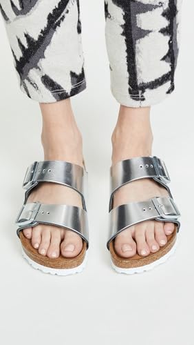 Image of Birkenstock Women's Arizona SFB Sandal, Metallic Silver, 6.5 Medium US