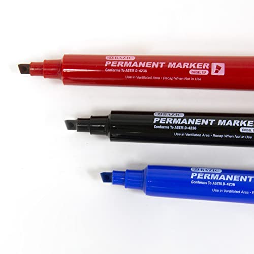 Bazic Permanent Marker Chisel Tip, Wide Assorted Color Markers, Coloring On Plastic Wood Metal Glass Stone For Art Office (3/Pack), 1-Pack #TOP4