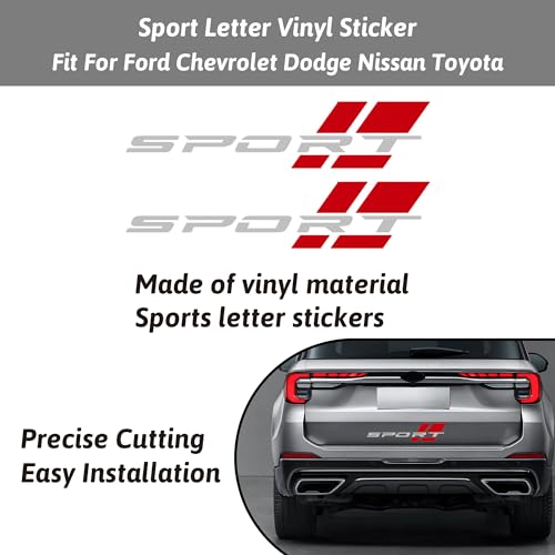Image of Zhizhong Car Sport Decal,16 Inch Vinyl Sticker Fit for All Cars Side (2 pcs Silver red)