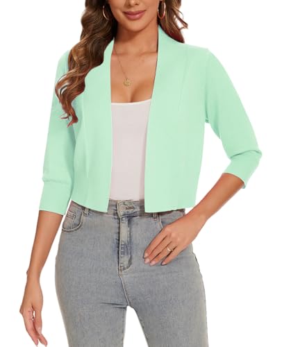 Image of Women 3 /4 Sleeve Cropped Cardigan Lightweight Casual Open Front Bolero Shrug Sweaters