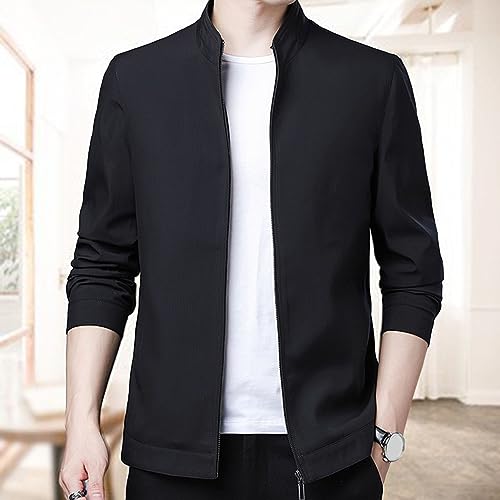 Men Office Jacket Men's Solid Color Spring/Fall Coat Formal Business with Full Zipper Closure Stand Collar Pockets3