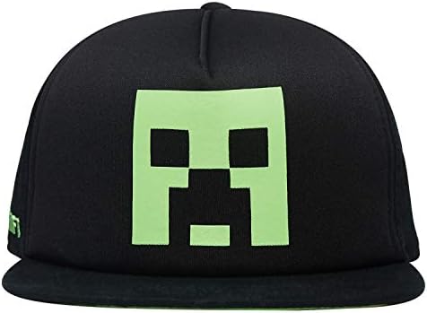 Minecraft Boys Creeper Face Hat - Black and Green Youth Snap Back Hat (Black)