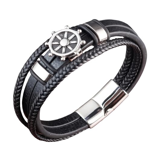 Image of THE MEN THING Leather Bracelet for Men - American Style Genuine Leather Multi-Layer Braided Bracelet with 100% Stainless Steel Magnetic Buckle for Men & Boys (8 inch)